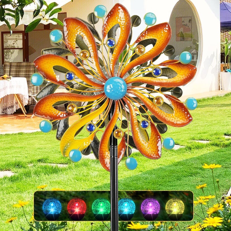 MLKNK Wind Spinners for Yard and Garden - Wind Sculptures & Spinners 75 in Garden Kinetic Art with Solar Powered Multi-Color Glass Ball Light - Gradient Brown - Image 1